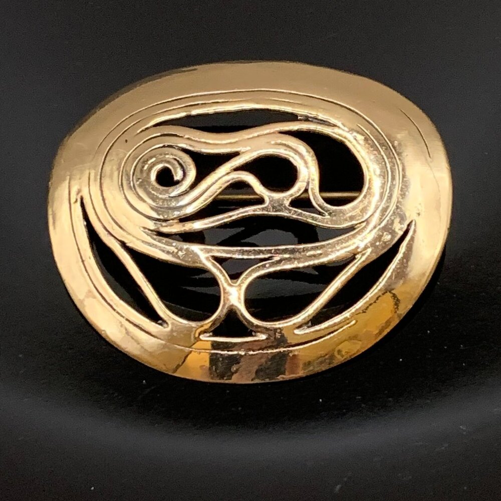 EH Eivind Hillestad K7 Bronze Norway Modernist Vtg C Clasp Brooch Pin J553